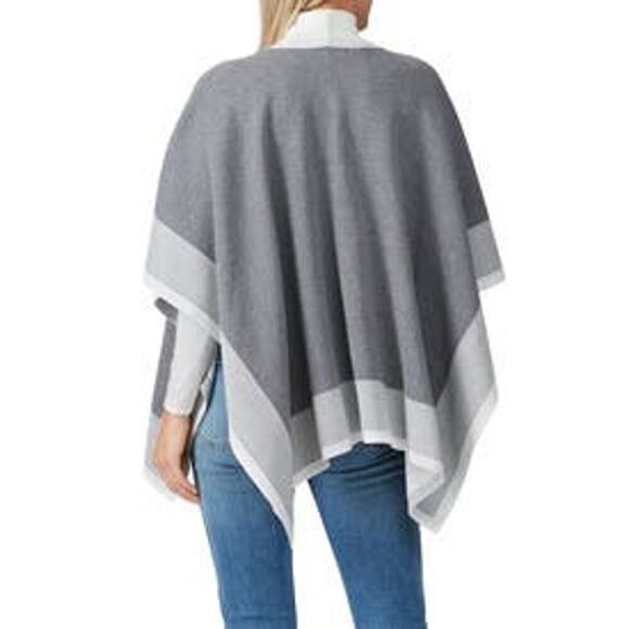 Rachel Roy Collection Gray Combo Colorblock Open Short Sleeve Shawl Size Large - Picture 2 of 11